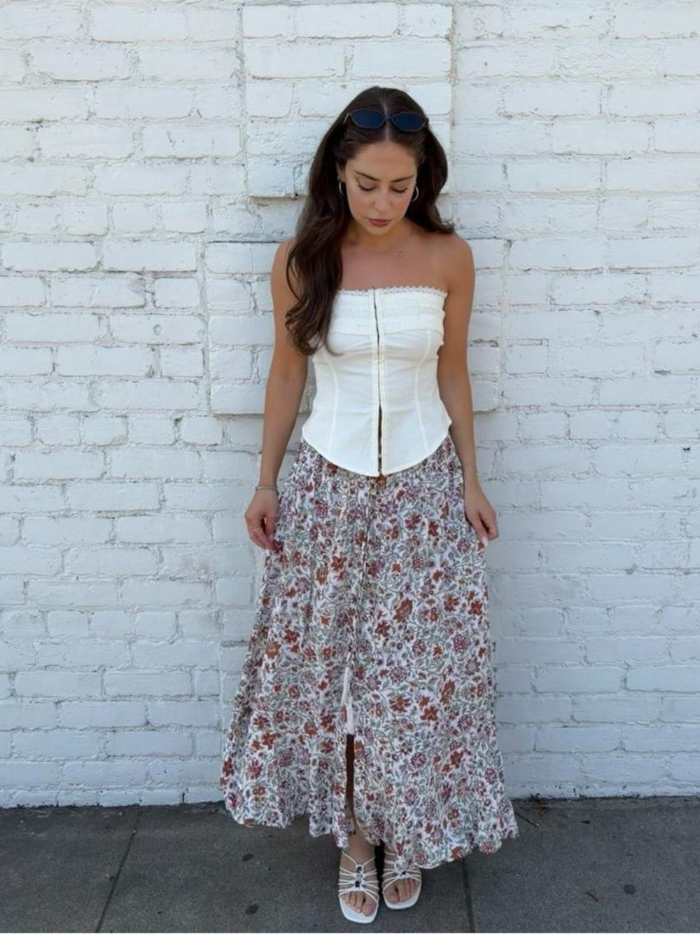 Rachel Zoe beautiful floral maxi skirt with mother of pearl buttons size M #boho